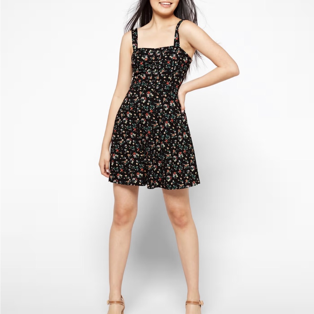 Black Floral Knit Dress EUC